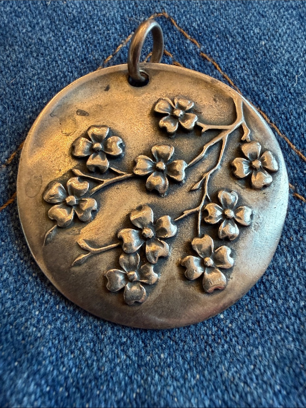James Avery round cherry blossom medallion pendant